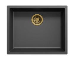 Black sink 50x40cm undermount, countertop, and flush mount with golden drain plug 1208968037