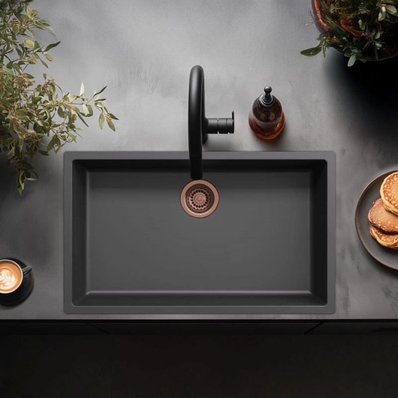 Black large sink 70x40cm undermount, top mount, and flush mount with copper plug 1208968039