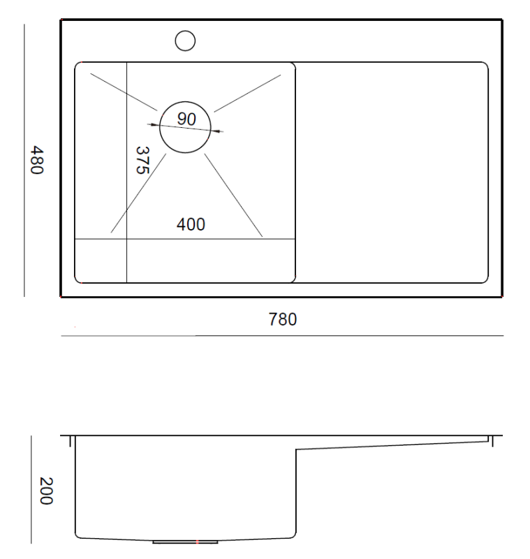 Aquadesign Clara Sink Gun metal 78x48cm Surface-mounted or Flush-mounted with Drainer, Tap Hole and Gun metal Plug - 1208969498
