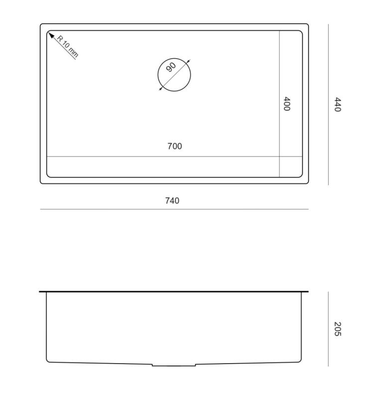 Aquadesign Zara Sink Gun Metal 74x44cm Undermount, Flush Mount, and Top Mount with Gun Metal Plug - 1208969508