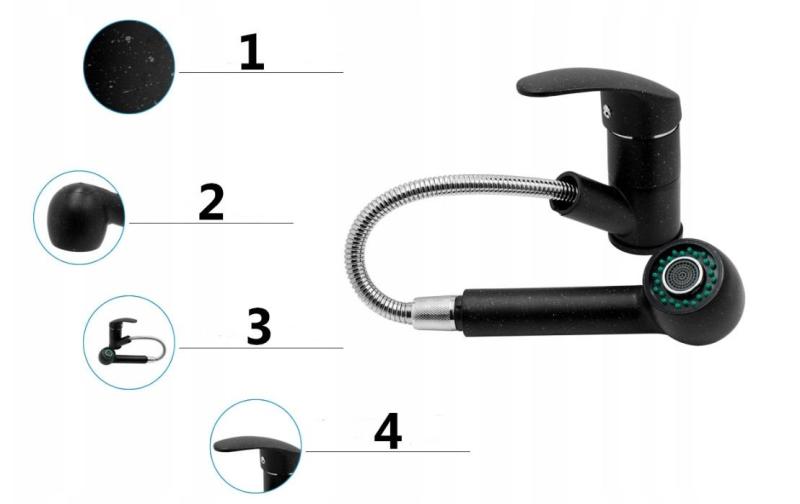 Graniteland Rhea Kitchen Mixer Tap, Bluestone Look with Pull-Out Spout and Dual-Function Hand Shower 1208969536