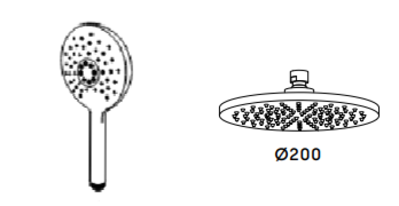 Waterevolution Flow three-way thermostatic shower mixer with overhead shower and round hand shower White T131TNRBR