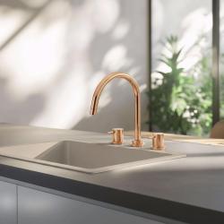 Waterevolution Flow 3-hole kitchen mixer tap with swivel spout and filtered water connection copper T152UCPE