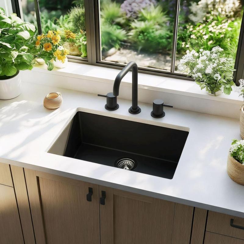 Waterevolution Flow 3-hole angled kitchen mixer tap with swivel spout and filtered water connection black T152HPR