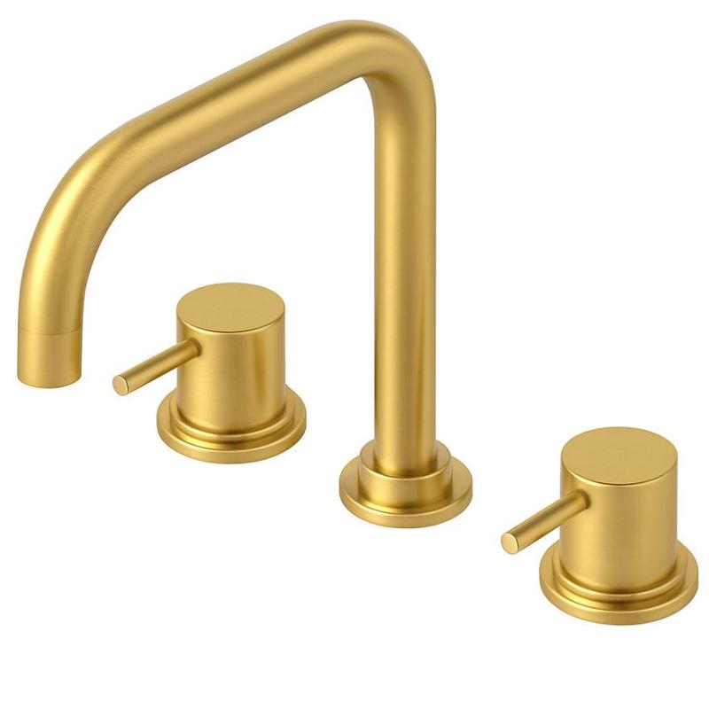 Waterevolution Flow 3-hole angular kitchen mixer tap with swivel spout and filtered water connection light gold T152HWGE