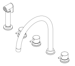 Waterevolution Flow 5-hole kitchen mixer tap with pull-out spray and filtered water connection brass T154ULE