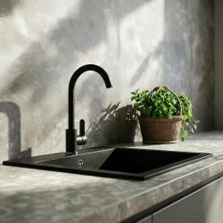 Graniteland Nera Granite Sink 45x42 cm Black Surface-mounted with Tap Hole Deck and Stainless Steel Plug 1208969985