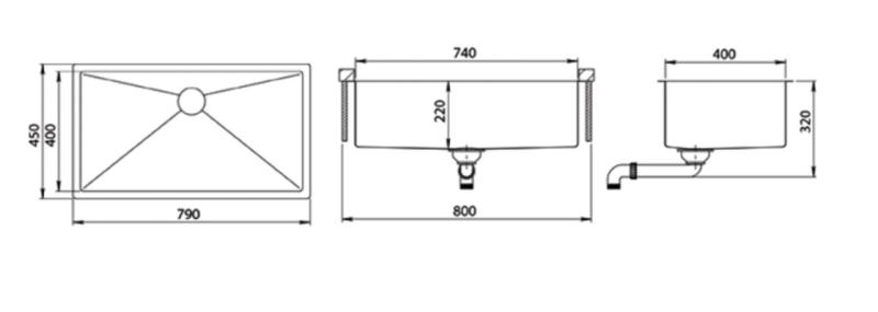 Ausmann Mosel Stainless Steel Large Sink Stainless Steel - PVD stainless steel 74x40 universal 1208970025