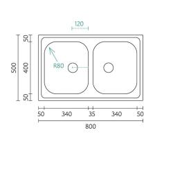 Banka Centurio 20 Stainless Steel Double Sink Top Mount 80x50cm 1208970026