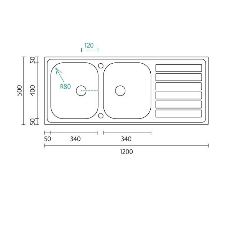Banka Centurio 120 Stainless Steel Double Sink Surface-Mounted 120x50cm with Draining Area 1208970029