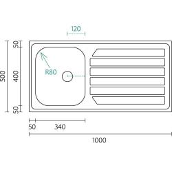 Banka Centurio 100-34 Stainless Steel Sink top-mounted 100x50cm with Draining Area 1208970033