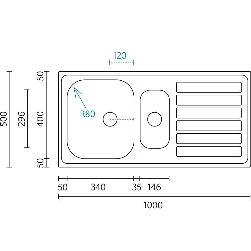 Banka Centurio 100-15 Stainless Steel 1.5 Built-in Sink 100 x 50cm with Draining Area 1208970035