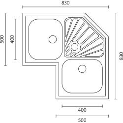 Bank of Montreal Stainless Steel Corner Sink Top Mount 83 x 83 cm with Draining Area 1208970036