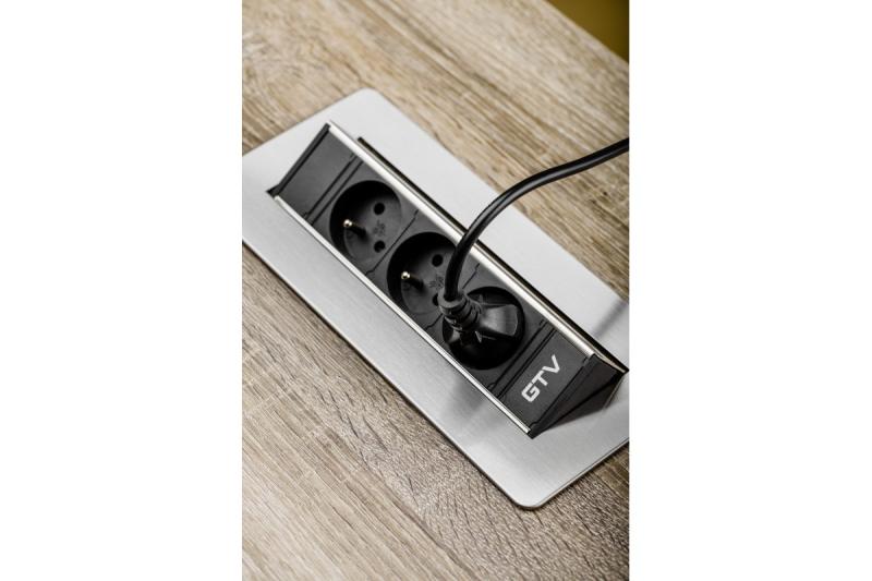 Desktop extension cord without cassette 3x socket with grounding cable 1.5m power supply with plug, inox