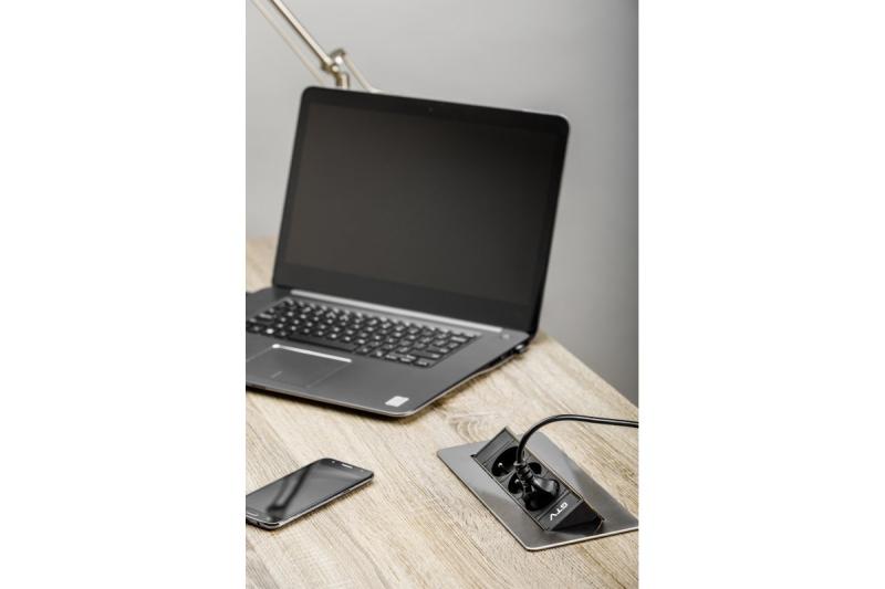 Desktop extension cord without cassette 3x socket with grounding cable 1.5m power supply with plug, inox