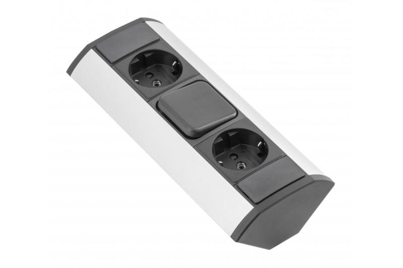 MINI angle extender with switch and 2 schuko sockets 230V 16A
