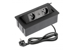 Furniture socket SOFT 2x socket with grounding, USB A+C, power cable with plug, black