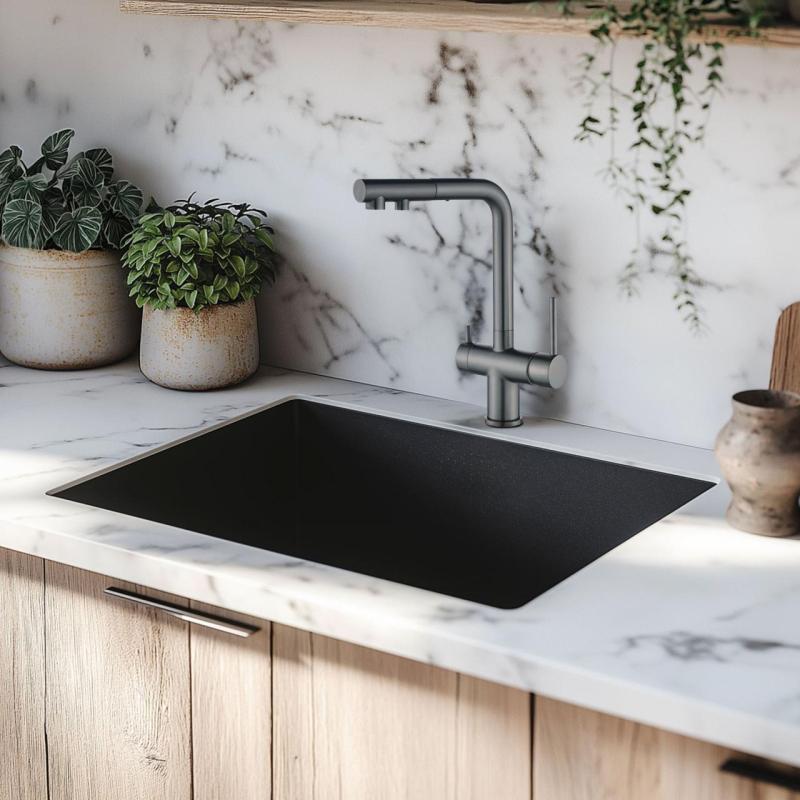 Ausmann Ellington 3-Way Kitchen Faucet with Pull-Out Spout and Filtered Water – Gun Metal – 1208970499