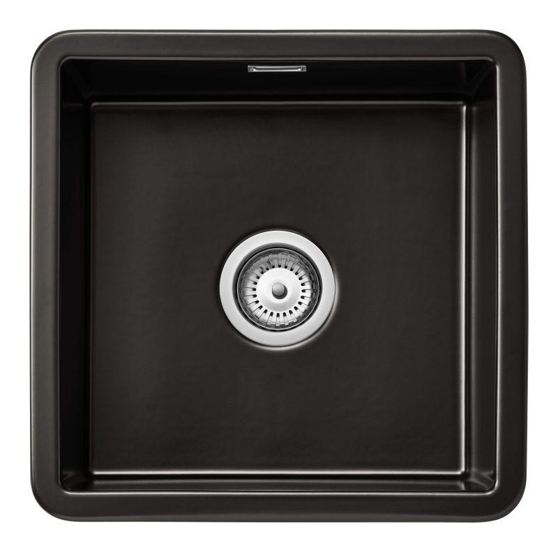 Ausmann Ceramic Ember Ceramic Mat Black Square Sink Top Mount and Under Mount 40 x 40 cm with Stainless Steel Plug 1208970507