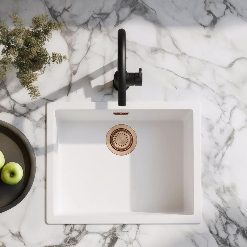 White Sink 50x40 cm Undermount, Topmount, and Flushmount with Copper Plug 1208970533