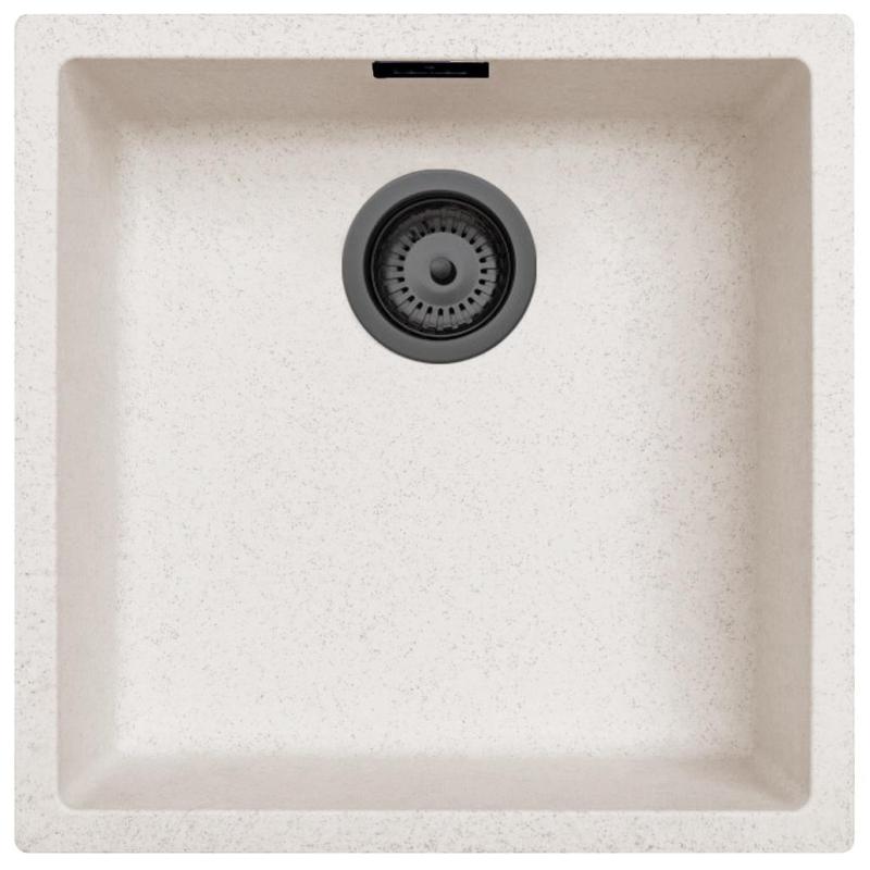 Sand White Cream Sink 40x40 cm Undermount, Topmount and Flushmount with Gun Metal Plug 1208970539