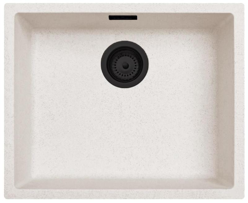 Sand White Cream Sink 50x40 cm Undermount, Topmount and Flushmount with Matte Black Plug 1208970545