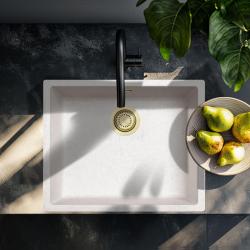 Sand White Cream Sink 50x40 cm Undermount, Topmount and Flushmount with Golden Plug 1208970547