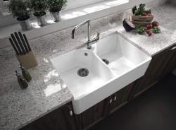 Ausmann Ceramic Mira Ceramic White Double Sink - Undermount and Intermediate 793 x 450 mm with faucet hole bank and stainless steel plug 1208970550