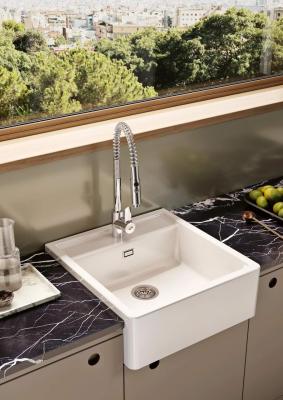 Ausmann Ceramic Panor Shade Ceramic White Butler Sink - Under-counter and Between-counter 630 x 597 mm with tap hole and Matte Black plug 1208970554