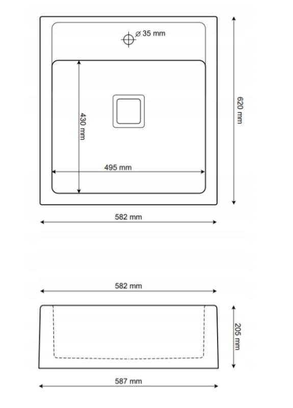 Graniteland Arno Granite Arduin Bluestone Look Built-in Sink 582x620mm with Stainless Steel Square Plug 1208970600