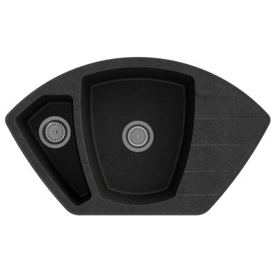 Graniteland Monte Granite Black Bluestone Corner Sink Top Mount 901x538mm with Stainless Steel Plug 1208970601