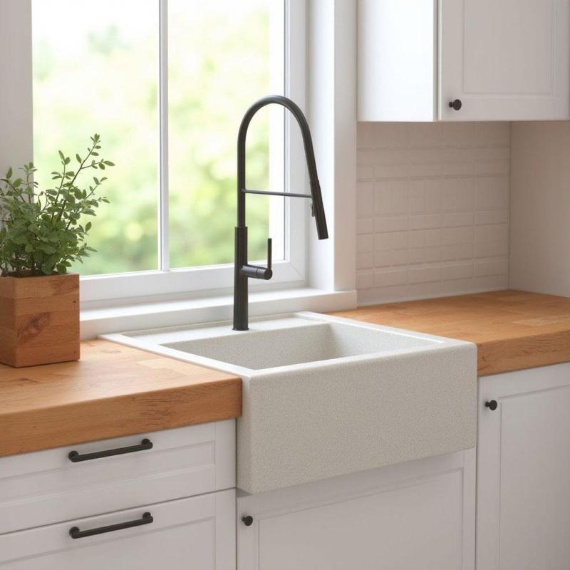 Graniteland Arno Granite White Sink Under-mount 582x620mm with Stainless Steel Square Plug 1208970604