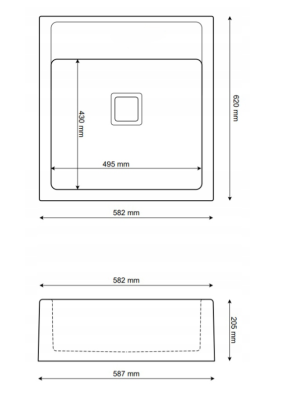 Graniteland Arno Granite Grey Inset Sink 582x620mm with Stainless Steel Square Plug 1208970605