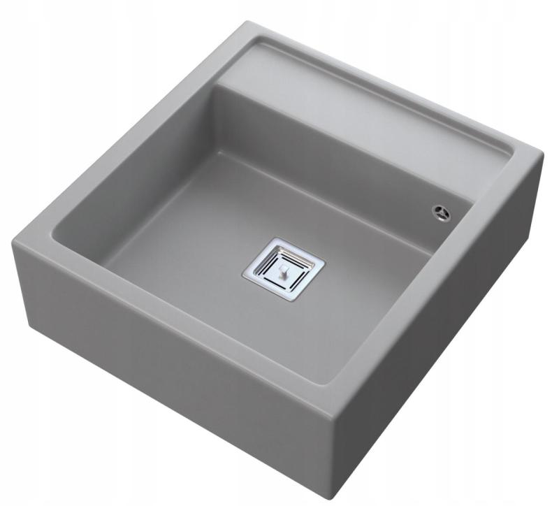 Graniteland Arno Granite Grey Inset Sink 582x620mm with Stainless Steel Square Plug 1208970605