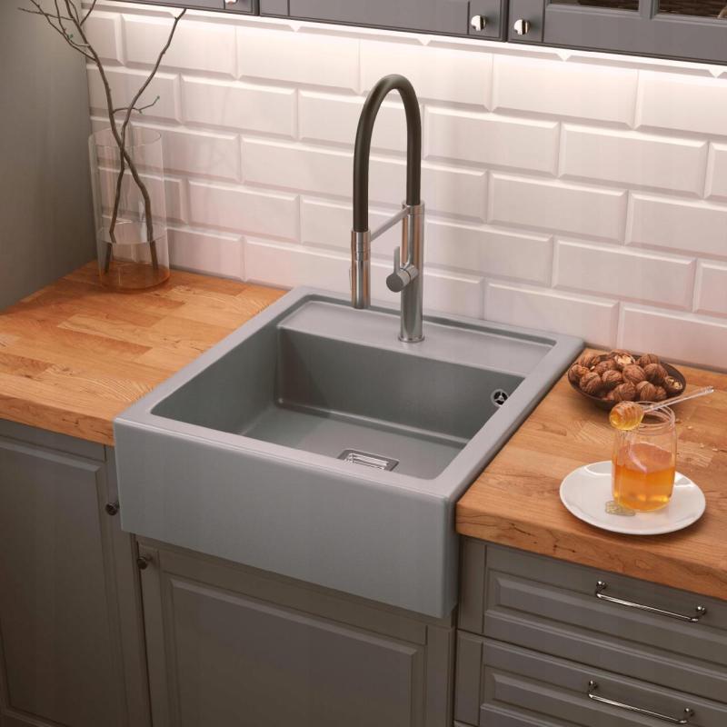 Graniteland Arno Granite Grey Inset Sink 582x620mm with Stainless Steel Square Plug 1208970605