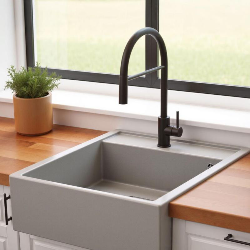 Graniteland Arno Granite Grey Inset Sink 582x620mm with Stainless Steel Square Plug 1208970605