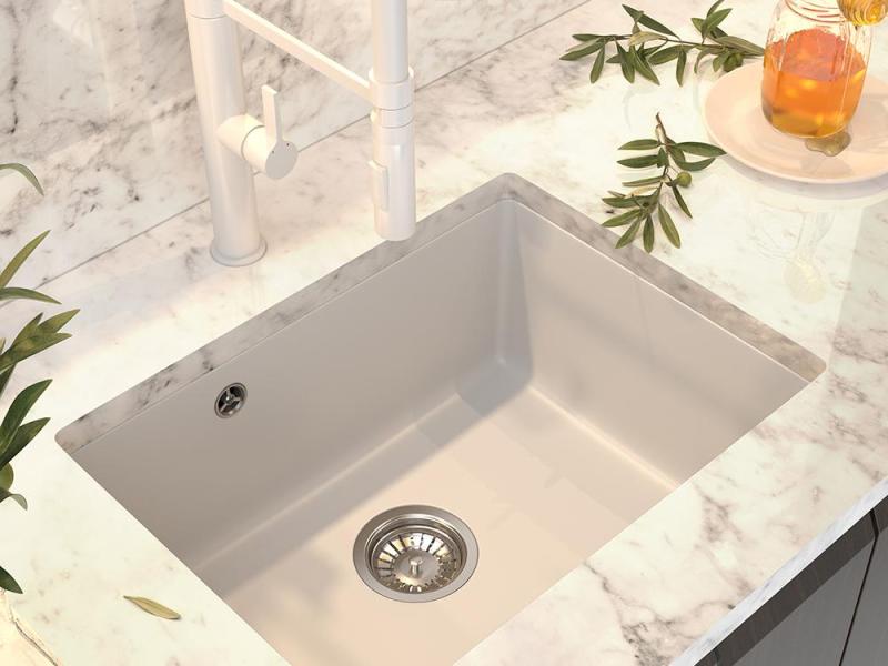 Graniteland Solo Granite White Undermount Sink 42x34 cm with Stainless Steel Plug 1208970613