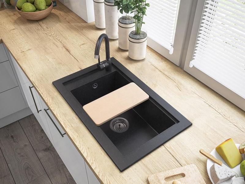 Graniteland Magra Granite black bluestone hardstone Built-in sink 686x427 mm with tap hole bench and Stainless Steel Plug 1208970615