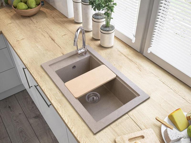 Graniteland Magra Granite Grey Built-in Sink 686 x 427 mm with Faucet Hole and Stainless Steel Plug 1208970618