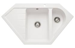 Graniteland Amiata Granite White Corner Sink, surface mounted, 955x489mm, with stainless steel plug 1208970622