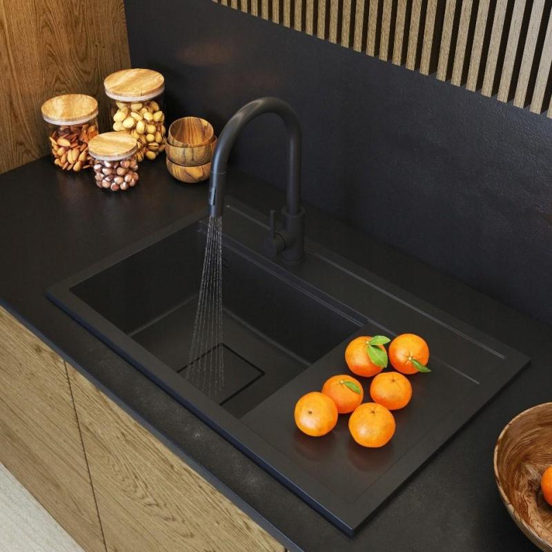 Graniteland Seta Granite Black Sink top mount 80x50 cm 1208970624