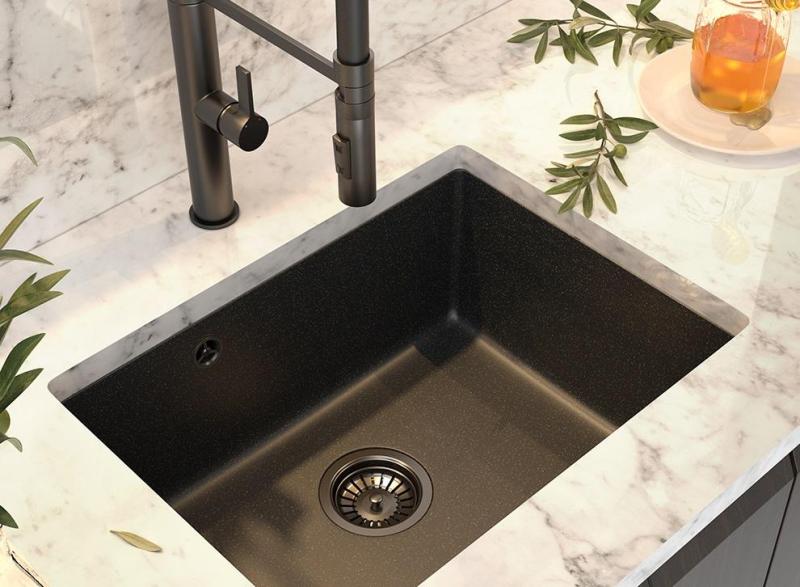 Graniteland Solo Granite Black Arduin bluestone look Undermount Sink 535x400 mm with Stainless Steel Plug 1208970638