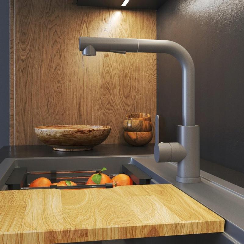 Graniteland Celeste Kitchen Faucet Gray with Pull-Out Spout and Dual-Function Hand Shower 1208970663