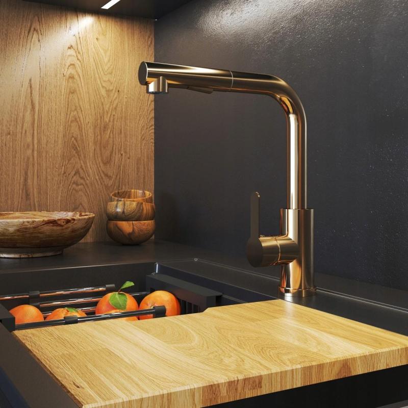 Graniteland Celeste Kitchen Faucet Copper with Pull-Out Spout and Dual-Function Hand Shower 1208970665