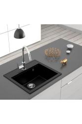 Dura Stretto Black Quartz Sink Top Mount 56x51 cm with Stainless Steel Plug and Faucet Hole Bank 1208970690