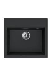 Dura Stretto Black Quartz Sink Top Mount 56x51 cm with Stainless Steel Plug and Faucet Hole Bank 1208970690