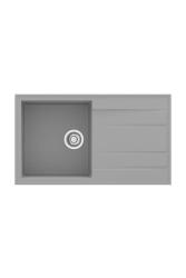 Dura Stretto Quartz Sink Grey Top Mount 86x50 cm with Draining Area and Stainless Steel Plug Reversible 1208970695