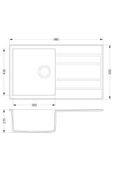 Dura Stretto Quartz Sink Grey Top Mount 86x50 cm with Draining Area and Stainless Steel Plug Reversible 1208970695