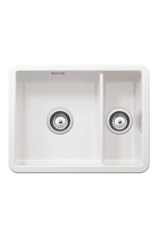 Ausmann Ceramic Ember Ceramic White One-and-a-Half Sink Surface Mount and Under Mount 495 x 370 mm with Stainless Steel Plugs 1208970736
