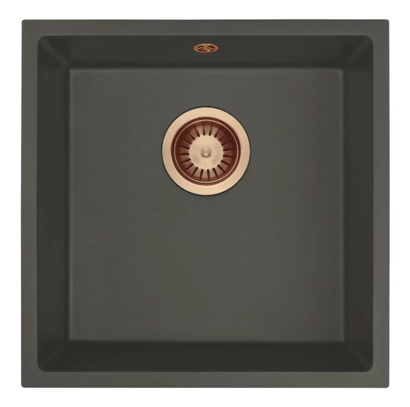 GraniteMy Universal Granite Grey, dark Sink 40x40 cm Topmount, Undermount and Flushmount with Copper Plug 1208970749